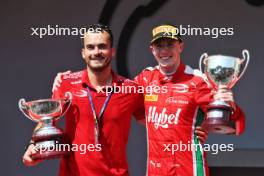 Race winner Frederik Vesti (DEN) Prema Racing celebrates on the podium. 28.05.2023. FIA Formula 2 Championship, Rd 6, Monte Carlo, Monaco, Feature Race, Sunday.
