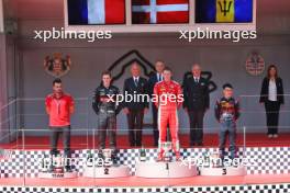 The podium (L to R): Theo Pourchaire (FRA) ART Grand Prix, second; Frederik Vesti (DEN) Prema Racing, race winner; Zane Maloney (BRB) Rodin Carlin, third. 28.05.2023. FIA Formula 2 Championship, Rd 6, Monte Carlo, Monaco, Feature Race, Sunday.