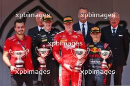 The podium (L to R): Theo Pourchaire (FRA) ART Grand Prix, second; Frederik Vesti (DEN) Prema Racing, race winner; Zane Maloney (BRB) Rodin Carlin, third. 28.05.2023. FIA Formula 2 Championship, Rd 6, Monte Carlo, Monaco, Feature Race, Sunday.