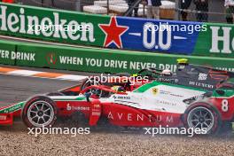 Oliver Bearman (GBR) Prema Racing is hit by Juan Manuel Correa (USA) Van Amersfoort Racing. 27.08.2023. FIA Formula 2 Championship, Rd 12, Feature Race, Zandvoort, Netherlands, Sunday.
