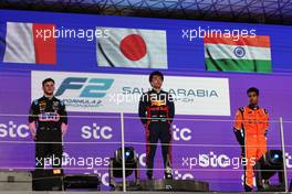 The podium (L to R): Victor Martins (FRA) ART Grand Prix, second; Ayumu Iwasa (JPN) Dams, race winner; Jehan Daruvala (IND) MP Motorsport, third. 18.03.2023. FIA Formula 2 Championship, Rd 2, Sprint Race, Jeddah, Saudi Arabia, Saturday.