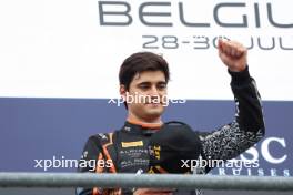 Race winner Caio Collet (BRA) Van Amersfoort Racing on the podium. 29.07.2023. Formula 3 Championship, Rd 9, Sprint Race, Spa-Francorchamps, Belgium, Saturday.