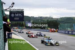 Taylor Barnard (GBR) Jenzer Motorsport takes the chequered flag at the end of the race. 29.07.2023. Formula 3 Championship, Rd 9, Sprint Race, Spa-Francorchamps, Belgium, Saturday.