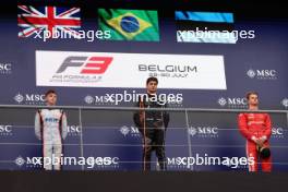 The podium (L to R): Taylor Barnard (GBR) Jenzer Motorsport, second; Caio Collet (BRA) Van Amersfoort Racing, race winner; Paul Aron (EST) Prema Racing, third. 29.07.2023. Formula 3 Championship, Rd 9, Sprint Race, Spa-Francorchamps, Belgium, Saturday.