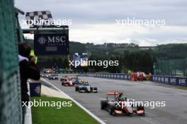 Race winner Caio Collet (BRA) Van Amersfoort Racing takes the chequered flag at the end of the race. 29.07.2023. Formula 3 Championship, Rd 9, Sprint Race, Spa-Francorchamps, Belgium, Saturday.