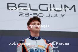 Race winner Taylor Barnard (GBR) Jenzer Motorsport on the podium. 30.07.2023. Formula 3 Championship, Rd 9, Feature Race, Spa-Francorchamps, Belgium, Sunday.