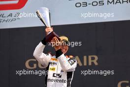 Race winner Josep Maria Marti (ESP) Campos Racing celebrates on the podium. 04.03.2023. FIA Formula 3 Championship, Rd 1, Sprint Race, Sakhir, Bahrain, Saturday.