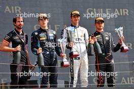 The podium (L to R): Franco Colapinto (ARG) MP Motorsport, second; Josep Maria Marti (ESP) Campos Racing, race winner; Caio Collet (BRA) Van Amersfoort Racing, third. 04.03.2023. FIA Formula 3 Championship, Rd 1, Sprint Race, Sakhir, Bahrain, Saturday.
