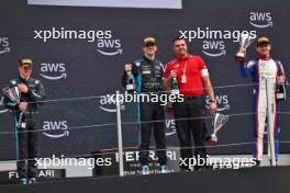 The podium (L to R): Luke Browning (GBR) Hitech Pulse-Eight, second; Zak O'Sullivan (GBR) Prema Racing, race winner; Leonardo Fornaroli (ITA) Trident, third. 03.06.2023. FIA Formula 3 Championship, Rd 5, Sprint Race, Barcelona, Spain, Saturday.