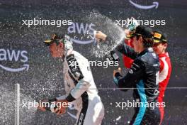 (L to R): Race winner Josep Maria Marti (ESP) Campos Racing celebrates on the podium with second placed Franco Colapinto (ARG) MP Motorsport. 04.06.2023. FIA Formula 3 Championship, Rd 5, Feature Race, Barcelona, Spain, Sunday.