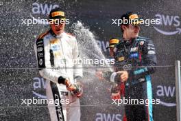 (L to R): Race winner Josep Maria Marti (ESP) Campos Racing celebrates on the podium with second placed Franco Colapinto (ARG) MP Motorsport. 04.06.2023. FIA Formula 3 Championship, Rd 5, Feature Race, Barcelona, Spain, Sunday.