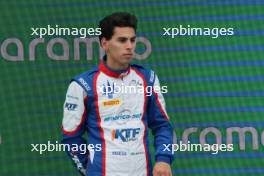 Gabriel Bortoleto (BRA) Trident, second position, on the podium. 08.07.2023. FIA Formula 3 Championship, Rd 7, Sprint Race, Silverstone, England, Saturday.