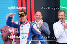 Gabriel Bortoleto (BRA) Trident celebrates his second position on the podium. 08.07.2023. FIA Formula 3 Championship, Rd 7, Sprint Race, Silverstone, England, Saturday.