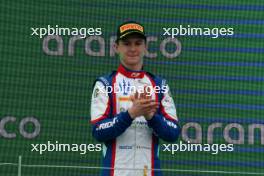 Leonardo Fornaroli (ITA) Trident celebrates his second position on the podium. 09.07.2023. FIA Formula 3 Championship, Rd 7, Feature Race, Silverstone, England, Sunday.