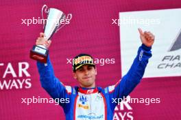 Gabriel Bortoleto (BRA) Trident celebrates his second position on the podium. 22.07.2023. FIA Formula 3 Championship, Rd 8, Sprint Race, Budapest, Hungary, Saturday.