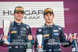 (L to R): Race winner Zak O'Sullivan (GBR) Prema Racing and third placed Franco Colapinto (ARG) MP Motorsport celebrate on the podium. 23.07.2023. FIA Formula 3 Championship, Rd 8, Feature Race, Budapest, Hungary, Sunday.