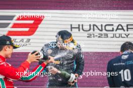The podium (L to R): Dino Beganovic (SWE) Prema Racing, second; Zak O'Sullivan (GBR) Prema Racing, race winner; Franco Colapinto (ARG) MP Motorsport, third. 23.07.2023. FIA Formula 3 Championship, Rd 8, Feature Race, Budapest, Hungary, Sunday.