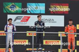 The podium (L to R): Gabriel Bortoleto (BRA) Trident, second; Franco Colapinto (ARG) MP Motorsport, race winner; Mari Boya (ESP) MP Motorsport, third. 02.09.2023. Formula 3 Championship, Rd 10, Sprint Race, Monza, Italy, Saturday.