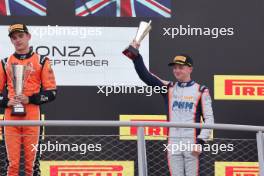 Taylor Barnard (GBR) Jenzer Motorsport celebrates his third position on the podium. 03.09.2023. Formula 3 Championship, Rd 10, Feature Race, Monza, Italy, Sunday.