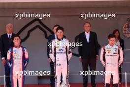 The podium (L to R): Leonardo Fornaroli (ITA) Trident, second; Josep Maria Marti (ESP) Campos Racing, race winner; Gregoire Saucy (SUI) ART Grand Prix, third. 27.05.2023. FIA Formula 3 Championship, Rd 4, Monte Carlo, Monaco, Saturday.