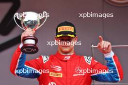Paul Aron (EST) Prema Racing celebrates his third position on the podium. 28.05.2023. FIA Formula 3 Championship, Rd 4, Monte Carlo, Monaco, Sunday.