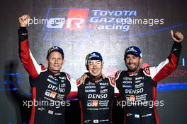 (L to R): Race winners Mike Conway (GBR), Kamui Kobayashi (JPN), Jose Maria Lopez (ARG) #07 Toyota Gazoo Racing, celebrates on the podium. 17.03.2023. FIA World Endurance Championship, Round 1, 1000 Miles of Sebring, Sebring, Florida, USA.