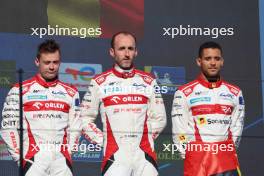 (L to R): third placed Louis Deletraz (SUI), Robert Kubica (POL) , and Rui Andrade (POR) #41 Team WRT, on the LMP2 podium. 16.04.2023. FIA World Endurance Championship, Round 2, Six Hours of Portimao. Portimao, Portugal.