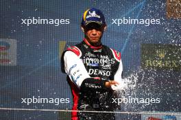 Race winner Ryo Hirakawa (JPN) #08 Toyota Gazoo Racing, celebrates on the podium. 16.04.2023. FIA World Endurance Championship, Round 2, Six Hours of Portimao. Portimao, Portugal.