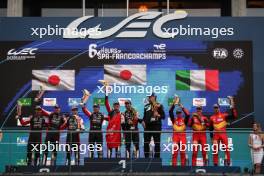 The podium (L to R): Ryo Hirakawa (JPN), Brendon Hartley (NZL), Sebastien Buemi (SUI) #08 Toyota Gazoo Racing, second; Kamui Kobayashi (JPN), Mike Conway (GBR), Jose Maria Lopez (ARG) #07 Toyota Gazoo Racing, race winners; Alessandro Pier Guidi (ITA), James Calado (GBR), Antonio Giovinazzi (ITA) #51 AF Corse Ferrari, third.  29.04.2023. FIA World Endurance Championship, Rd 3, Six Hours of Spa, Spa Francorchamps, Belgium.