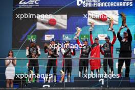 The podium (L to R): Ryo Hirakawa (JPN), Brendon Hartley (NZL), Sebastien Buemi (SUI) #08 Toyota Gazoo Racing, second; Kamui Kobayashi (JPN), Mike Conway (GBR), Jose Maria Lopez (ARG) #07 Toyota Gazoo Racing, race winners. 29.04.2023. FIA World Endurance Championship, Rd 3, Six Hours of Spa, Spa Francorchamps, Belgium.