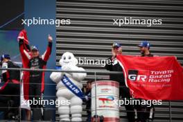 Race winner Mike Conway (GBR) Toyota Gazoo Racing (Left) celebrates on the podium with Jose Maria Lopez (ARG) Toyota Gazoo Racing (Right). 29.04.2023. FIA World Endurance Championship, Rd 3, Six Hours of Spa, Spa Francorchamps, Belgium.
