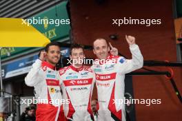 (L to R): Rui Andrade (POR), Louis Deletraz (SUI) and Robert Kubica (POL) #41 Team WRT Oreca 07 - Gibson celebrate winning LMP2 in parc ferme. 29.04.2023. FIA World Endurance Championship, Rd 3, Six Hours of Spa, Spa Francorchamps, Belgium.