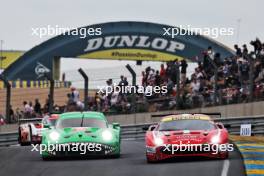 (L to R): PJ Hyett (USA) / Gunnar Jeannette (USA) / Matteo Cairoli (ITA) #56 Project 1 - AO, Porsche 911 RSR - 19 and Luis Perez Companc (ARG) / Lilou Wadoux (FRA) / Alessio Rovera (ITA) #83 Richard Mille AF Corse Ferrari 488 GTE EVO. 11.06.2023. FIA World Endurance Championship, Le Mans 24 Hours Race, Le Mans, France, Sunday.