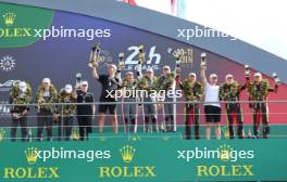 LMP2 Pro Am Podium: Reshad de Gerus (FRA) / Vladislav Lomko (RUS) / Simon Pagenaud (FRA) #47 Cool Racing, second; George Kurtz (USA) / James Allen (AUS) / Colin Braun (USA) #45 Algrave Pro Racing, race winners; Tom Van Rompuy (BEL) / Ugo de Wilde (BEL) / Maxime Martin (BEL) #43 DKR Engineering, third. 11.06.2023. FIA World Endurance Championship, Le Mans 24 Hours Race, Le Mans, France, Sunday.
