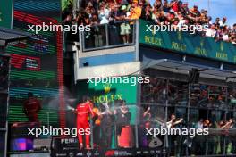 Race winner Carlos Sainz Jr (ESP) Ferrari celebrates on the podium. 24.03.2024. Formula 1 World Championship, Rd 3, Australian Grand Prix, Albert Park, Melbourne, Australia, Race Day.
