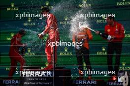 The podium (L to R): Charles Leclerc (MON) Ferrari, second; Carlos Sainz Jr (ESP) Ferrari, race winner; Lando Norris (GBR) McLaren, third; Matteo Togninalli (ITA) Ferrari Head of Track Engineering.24.03.2024. Formula 1 World Championship, Rd 3, Australian Grand Prix, Albert Park, Melbourne, Australia, Race Day.