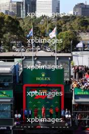 The podium (L to R): Charles Leclerc (MON) Ferrari, second; Carlos Sainz Jr (ESP) Ferrari, race winner; Lando Norris (GBR) McLaren, third. 24.03.2024. Formula 1 World Championship, Rd 3, Australian Grand Prix, Albert Park, Melbourne, Australia, Race Day.