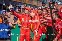 Race winner Carlos Sainz Jr (ESP) Ferrari celebrates with second placed team mate Charles Leclerc (MON) Ferrari in parc ferme. 24.03.2024. Formula 1 World Championship, Rd 3, Australian Grand Prix, Albert Park, Melbourne, Australia, Race Day.