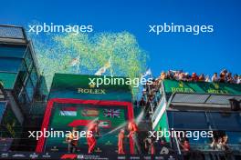 Race winner Carlos Sainz Jr (ESP) Ferrari celebrates with Lando Norris (GBR) McLaren and Charles Leclerc (MON) Ferrari on the podium. 24.03.2024. Formula 1 World Championship, Rd 3, Australian Grand Prix, Albert Park, Melbourne, Australia, Race Day.