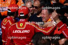 1st place Carlos Sainz Jr (ESP) Ferrari, Charles Leclerc (MON) Ferrari and with Zak Brown (USA) McLaren Executive Director. 24.03.2024. Formula 1 World Championship, Rd 3, Australian Grand Prix, Albert Park, Melbourne, Australia, Race Day.