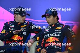 (L to R): Max Verstappen (NLD) Red Bull Racing; and Sergio Perez (MEX) Red Bull Racing, in the post qualifying FIA Press Conference. 23.03.2024. Formula 1 World Championship, Rd 3, Australian Grand Prix, Albert Park, Melbourne, Australia, Qualifying Day.