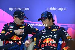 (L to R): Max Verstappen (NLD) Red Bull Racing; and Sergio Perez (MEX) Red Bull Racing, in the post qualifying FIA Press Conference. 23.03.2024. Formula 1 World Championship, Rd 3, Australian Grand Prix, Albert Park, Melbourne, Australia, Qualifying Day.