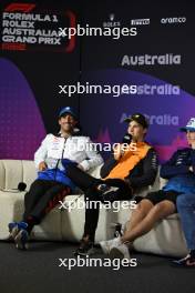 (L to R): Daniel Ricciardo (AUS) RB and Oscar Piastri (AUS) McLaren in the FIA Press Conference. 21.03.2024. Formula 1 World Championship, Rd 3, Australian Grand Prix, Albert Park, Melbourne, Australia, Preparation Day.
