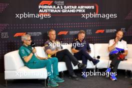 (L to R): Mike Krack (LUX) Aston Martin F1 Team, Team Principal; Mario Isola (ITA) Pirelli Racing Manager; Christian Horner (GBR) Red Bull Racing Team Principal; and Peter Bayer (AUT) RB Chief Executive Officer, in the FIA Press Conference. 28.06.2024. Formula 1 World Championship, Rd 11, Austrian Grand Prix, Spielberg, Austria, Sprint Qualifying Day.