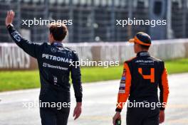 (L to R): George Russell (GBR) Mercedes AMG F1 and Lando Norris (GBR) McLaren in qualifying parc ferme. 29.06.2024. Formula 1 World Championship, Rd 11, Austrian Grand Prix, Spielberg, Austria, Sprint and Qualifying Day.