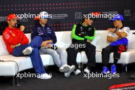 (L to R): Charles Leclerc (MON) Ferrari; Logan Sargeant (USA) Williams Racing; Zhou Guanyu (CHN) Sauber; and Yuki Tsunoda (JPN) RB, in the FIA Press Conference. 27.06.2024. Formula 1 World Championship, Rd 11, Austrian Grand Prix, Spielberg, Austria, Preparation Day.