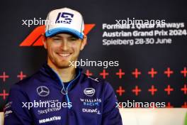 Logan Sargeant (USA) Williams Racing in the FIA Press Conference. 27.06.2024. Formula 1 World Championship, Rd 11, Austrian Grand Prix, Spielberg, Austria, Preparation Day.
