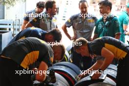 Pirelli tyre technicians. 13.09.2024. Formula 1 World Championship, Rd 17, Azerbaijan Grand Prix, Baku Street Circuit, Azerbaijan, Practice Day.