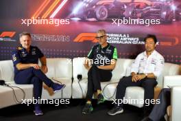 (L to R): Christian Horner (GBR) Red Bull Racing Team Principal; Alessandro Alunni Bravi (ITA) Sauber Managing Director and Team Representative; and Ayao Komatsu (JPN) Haas F1 Team Principal, in the FIA Press Conference. 13.09.2024. Formula 1 World Championship, Rd 17, Azerbaijan Grand Prix, Baku Street Circuit, Azerbaijan, Practice Day.