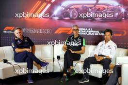 (L to R): Christian Horner (GBR) Red Bull Racing Team Principal; Alessandro Alunni Bravi (ITA) Sauber Managing Director and Team Representative; and Ayao Komatsu (JPN) Haas F1 Team Principal, in the FIA Press Conference. 13.09.2024. Formula 1 World Championship, Rd 17, Azerbaijan Grand Prix, Baku Street Circuit, Azerbaijan, Practice Day.